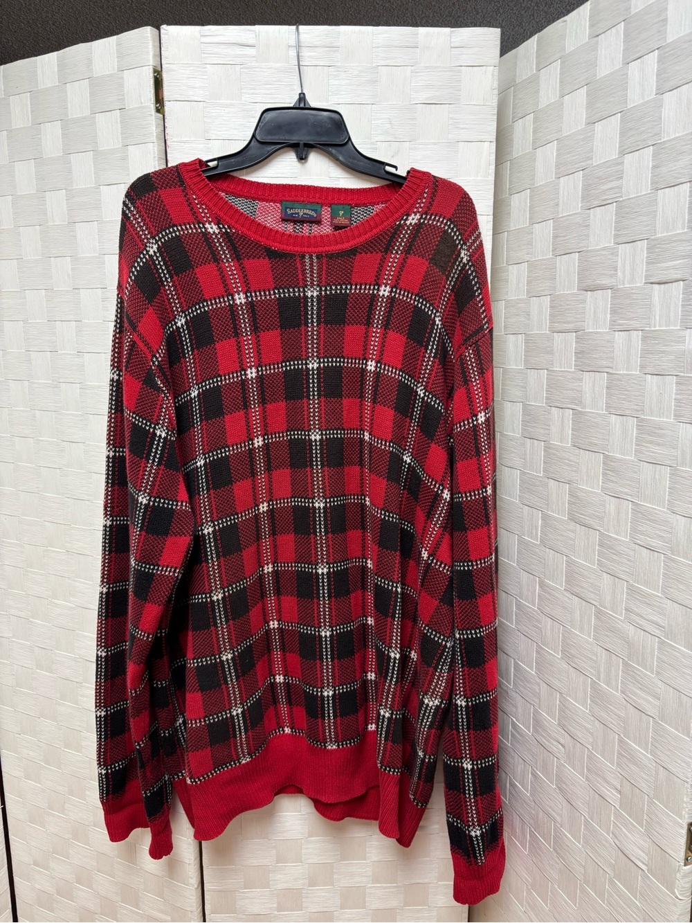 Vintage Saddlebred Men's Red Plaid Crewneck Sweater 2XLT